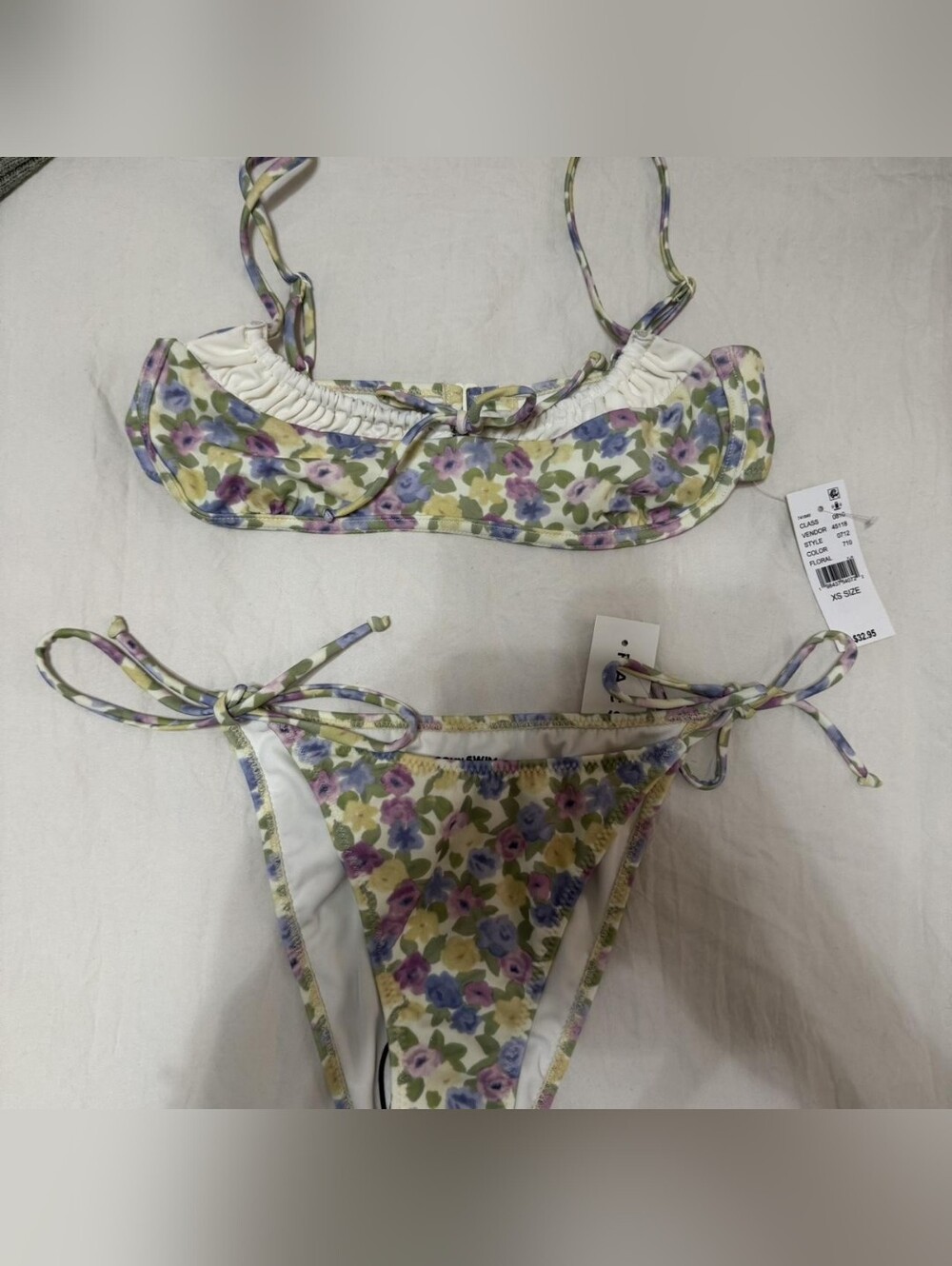 PacSun Lavender, Olive & White Floral Tie-Side Bikini